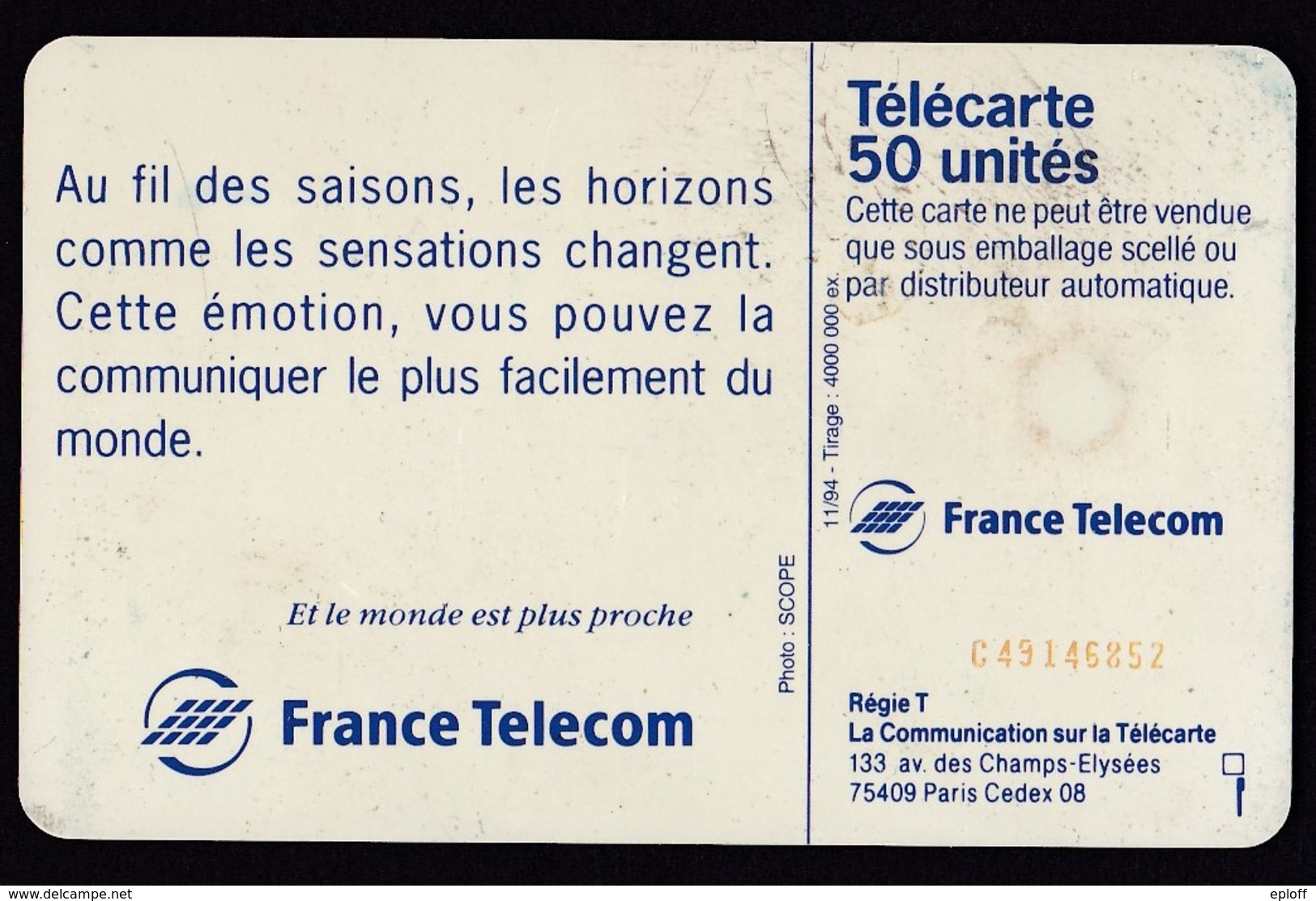 FRANCE Télécarte 50 Unités    Sc7 De 11.94      Hiver      Tirage 4k Ex. - Estaciones