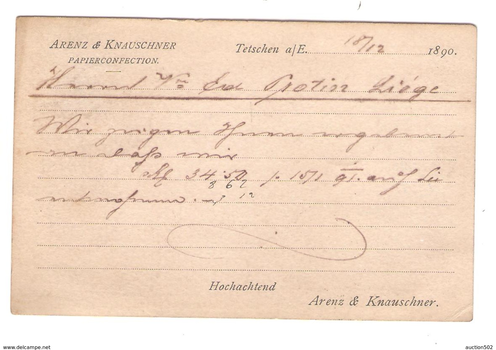 PR6597/ Oestereich CP-CK Teschen 1890 Griffe T V.Lüttich C.d'arrivée + C.Ambt Ostende-Verviers N°1 Taxée 0,15 C - Ambulants