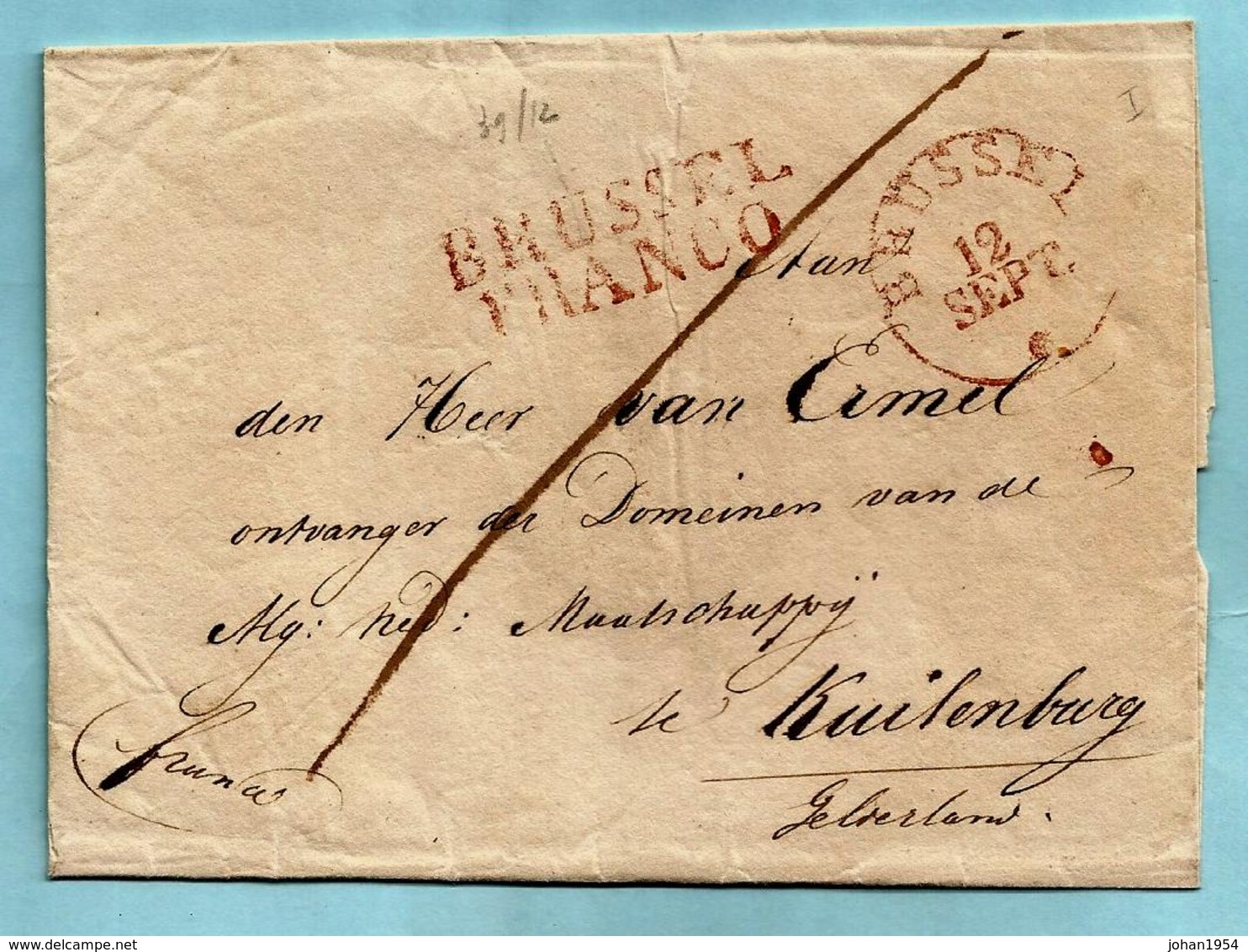 Brief Zonder Inhoud (ca 1829),afst. BRUSSEL 12 SEPT (Herlant 64) + BRUSSEL FRANCO (Herlant 68, 39x12 Mm) Naar Gelderland - 1815-1830 (Période Hollandaise)