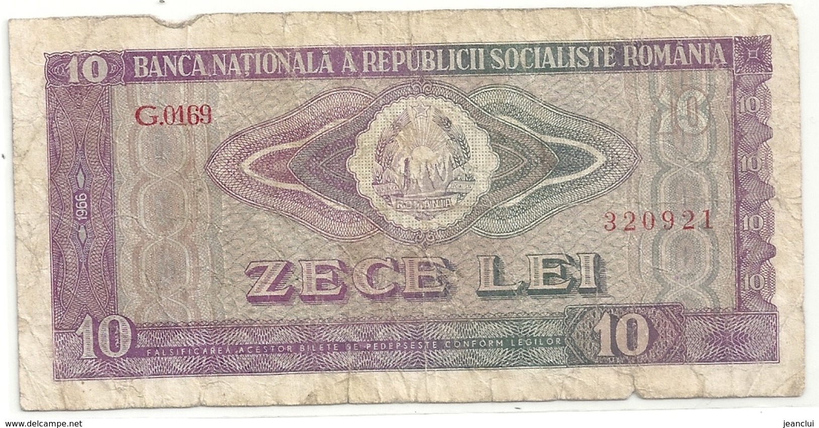 BANCA NATIONALA A REPUBLICII SOCIALISTE ROMANIA . 10 LEI . N° G.0169 .  . 2 SCANES - Roumanie