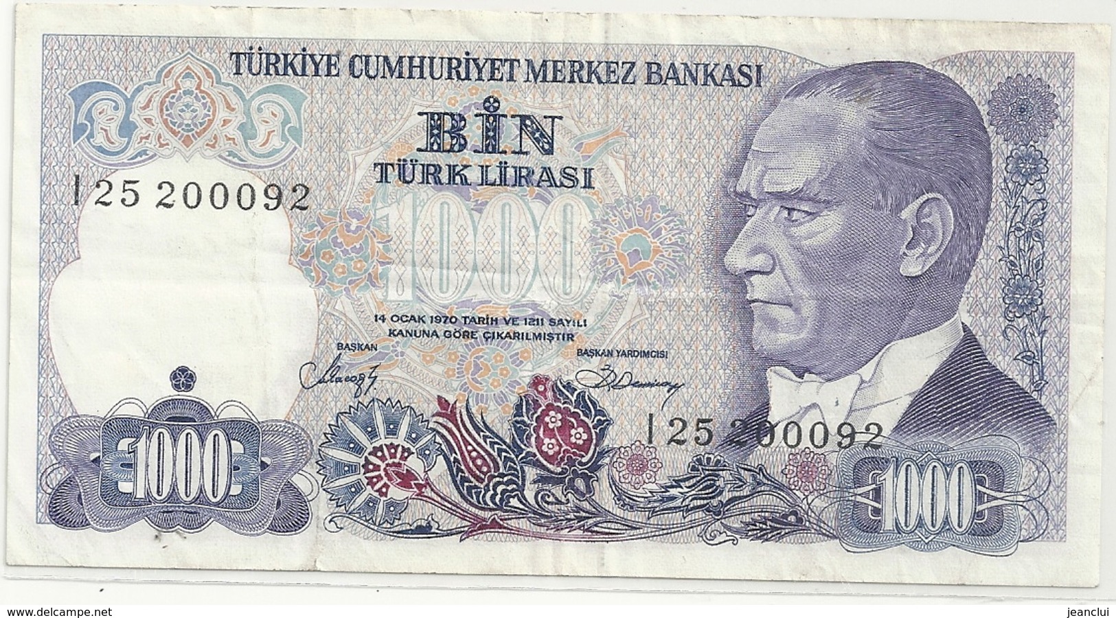 TURKIYE CUMHURIYET MERKEZ BANKASI . 1.000 LIRA . 1970 . N° L25 200092  . 2 SCANES - Turquie