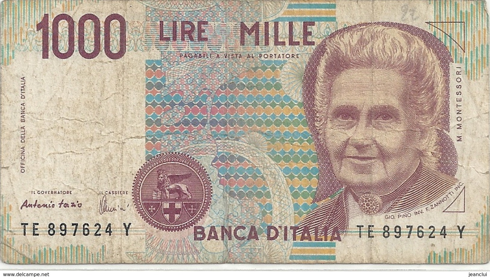BANCA D'ITALIA . 1.000 LIRE . DECRETO MINISTERIALE 3 OTTOBRE 1990. " M.MONTESSORI " N° TE 897624 Y   . 2 SCANES - 1000 Lire