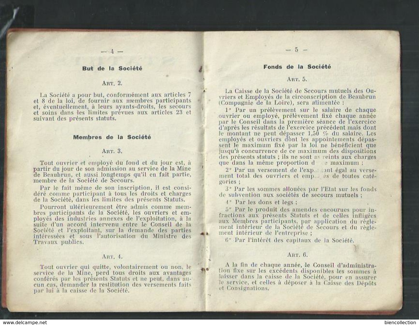 Statuts De La Société De Secours Des Ouvriers Et Employés Des Mines De Beaubrun (Loire) - Historische Dokumente