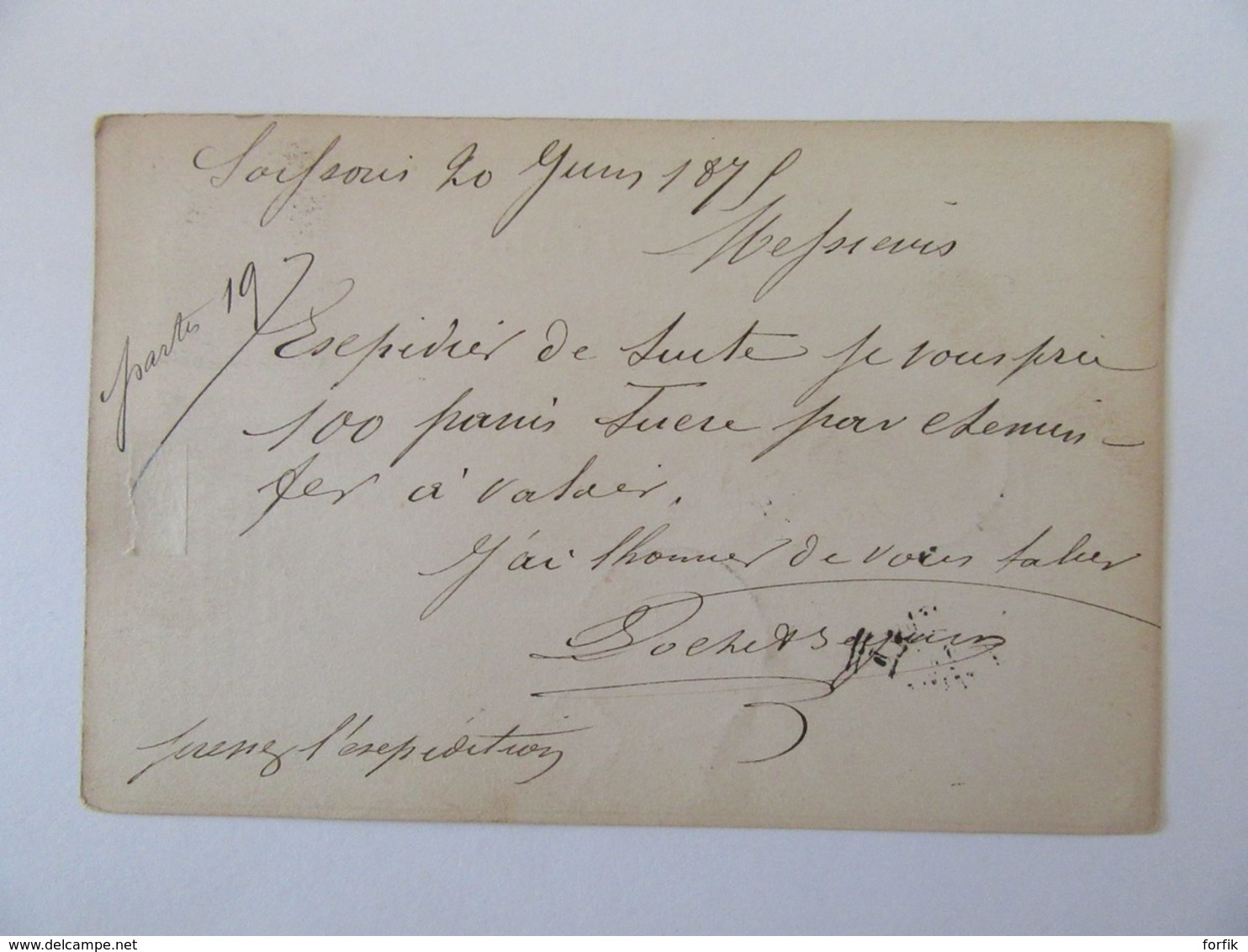 Carte Précurseur Soissons Vers Paris - Timbre Cérès 15c YT N°55 - Ob. GC 3420 + Poste Restante - 1875 - 1849-1876: Période Classique