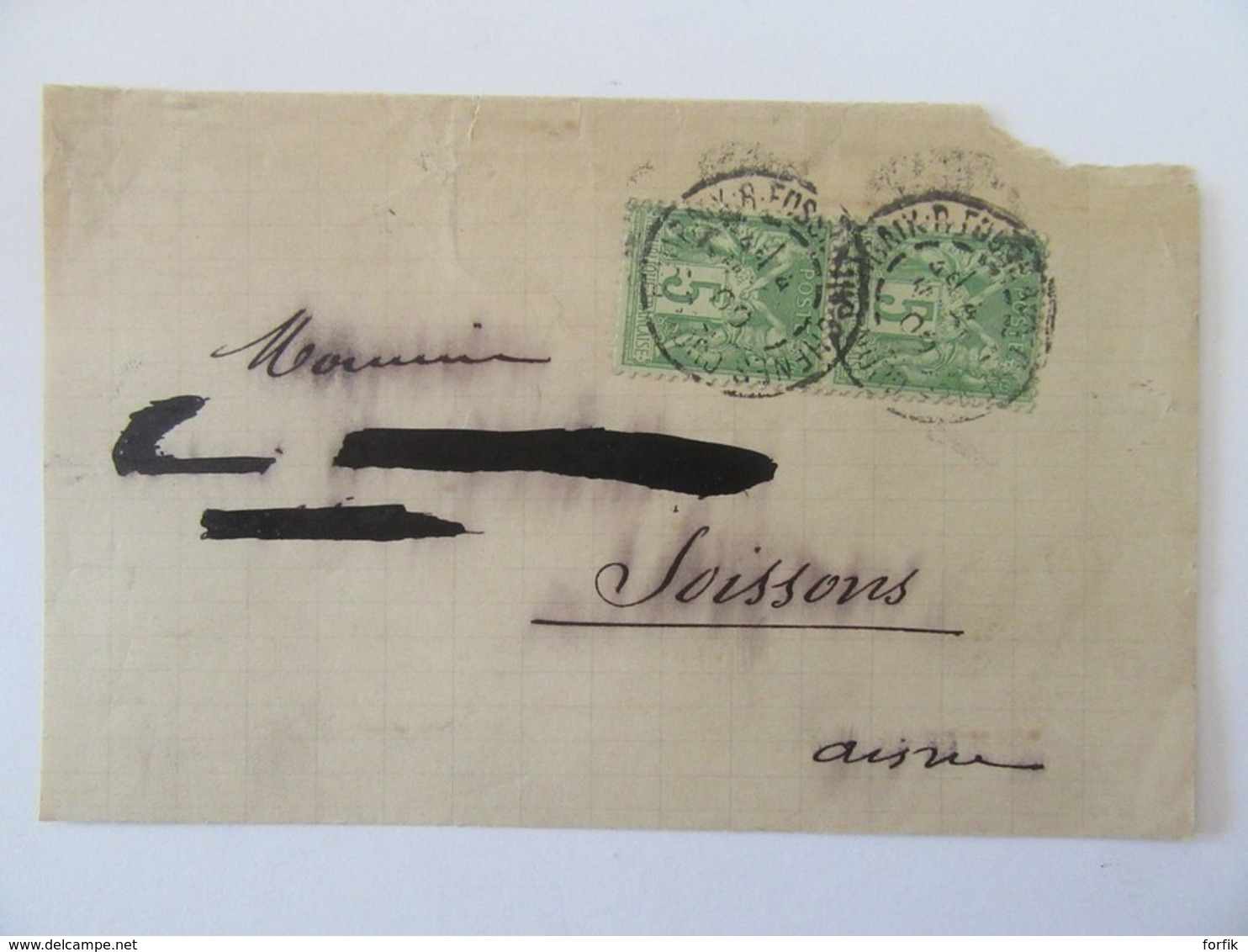 Enveloppe ??? Vers Soissons - 2 Timbres Sage 5c Type II YT N°106 - 1900 - Oblitérations à Déchiffrer - 1877-1920: Semi-Moderne