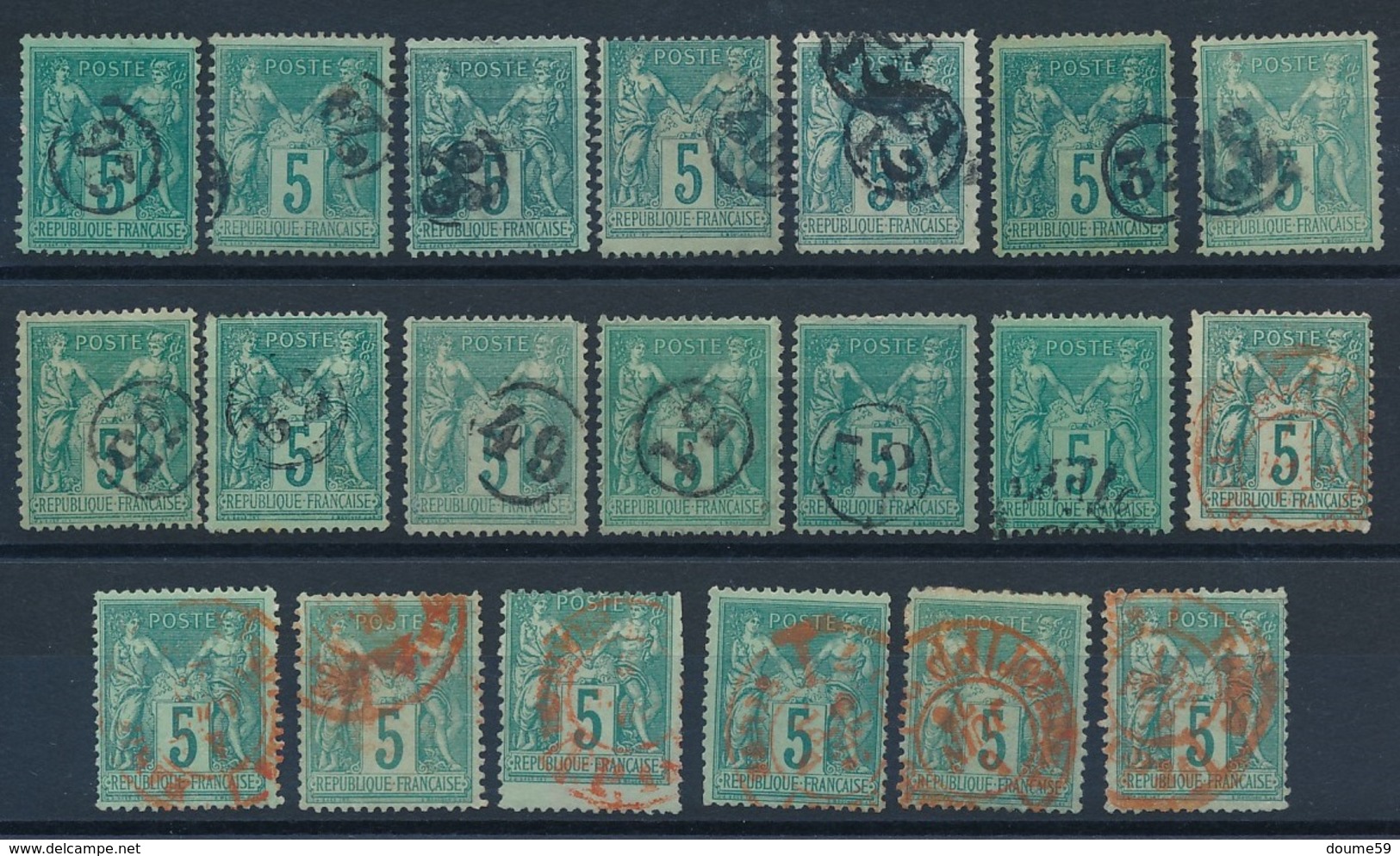 N-508: FRANCE:  Lot  Avec N°75 Pour Obl  JOUR DE L'AN (13) + Obl  ROUGE   (7)  Lot N°3 - 1876-1898 Sage (Type II)