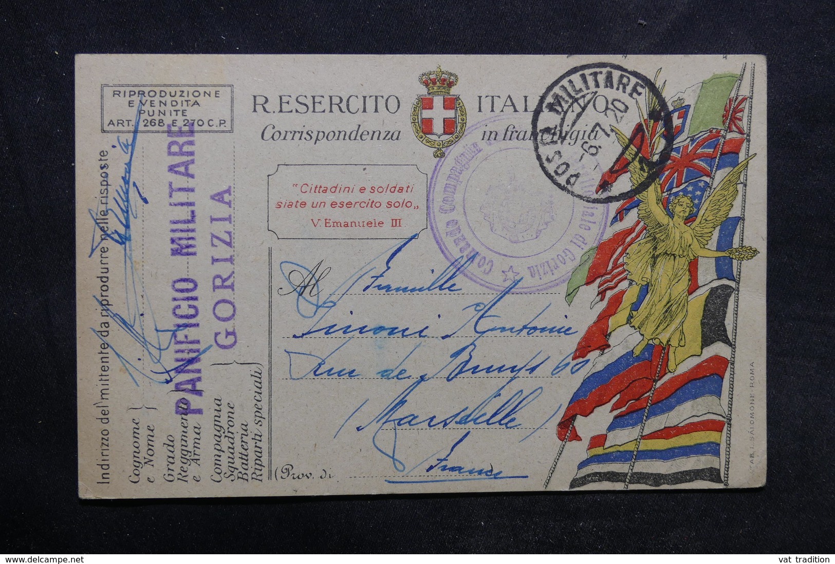 ITALIE - Carte Postale FM En 1920 Pour Marseille , à Voir Cachets  - L 33651 - Military Mail (PM)