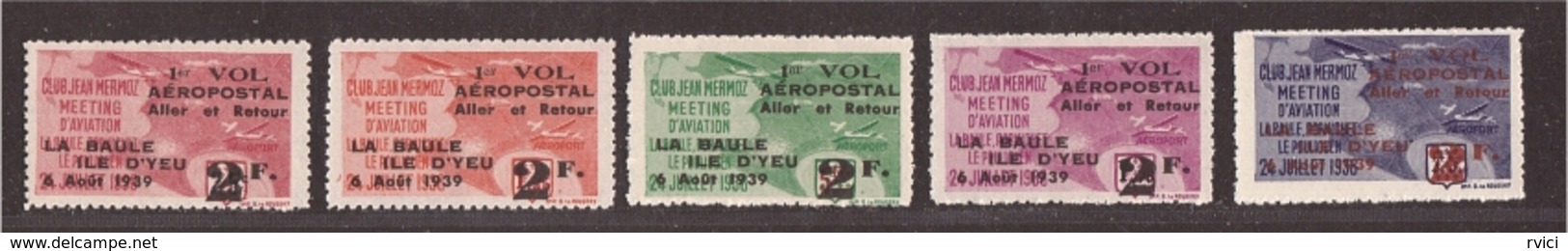 SOLDE Vignettes AVION Aéropostale Série La Baule 1939 Club Mermoz - Aviation