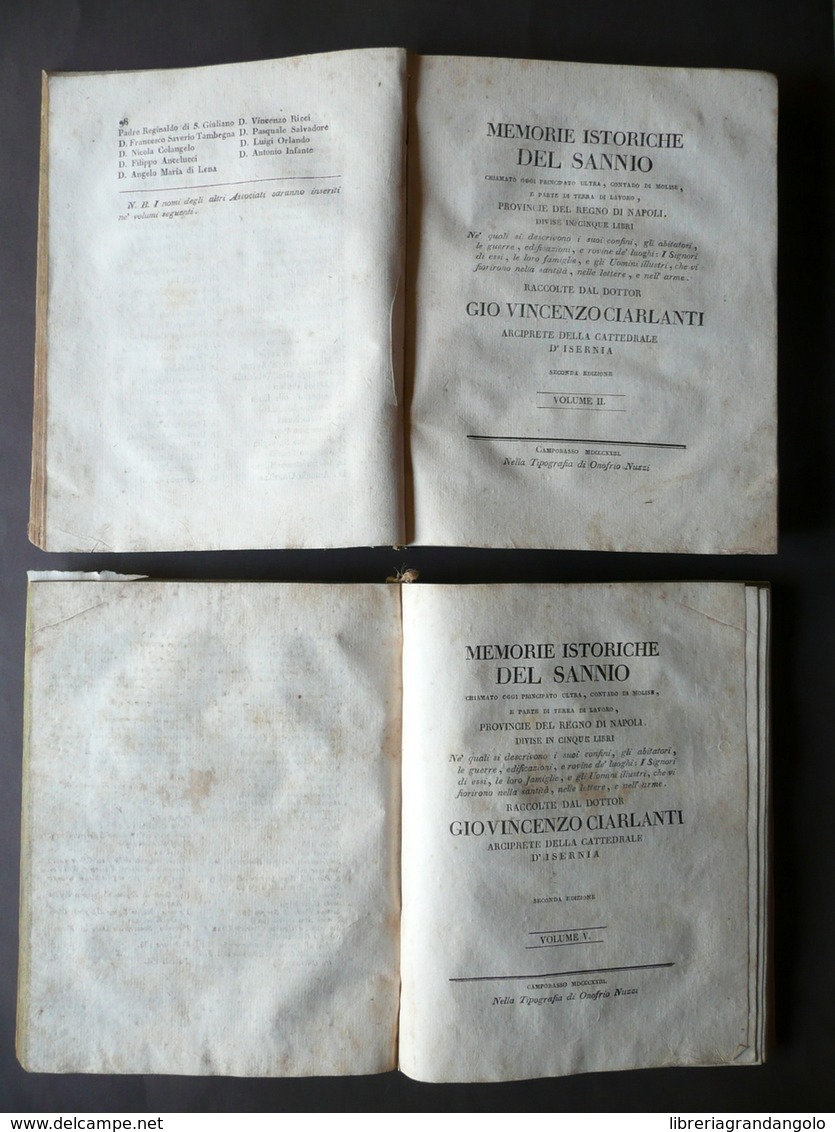 Memorie Istoriche Del Sannio Vincenzo Ciarlanti Nuzzi Campobasso 1823 5 Volumi - Unclassified