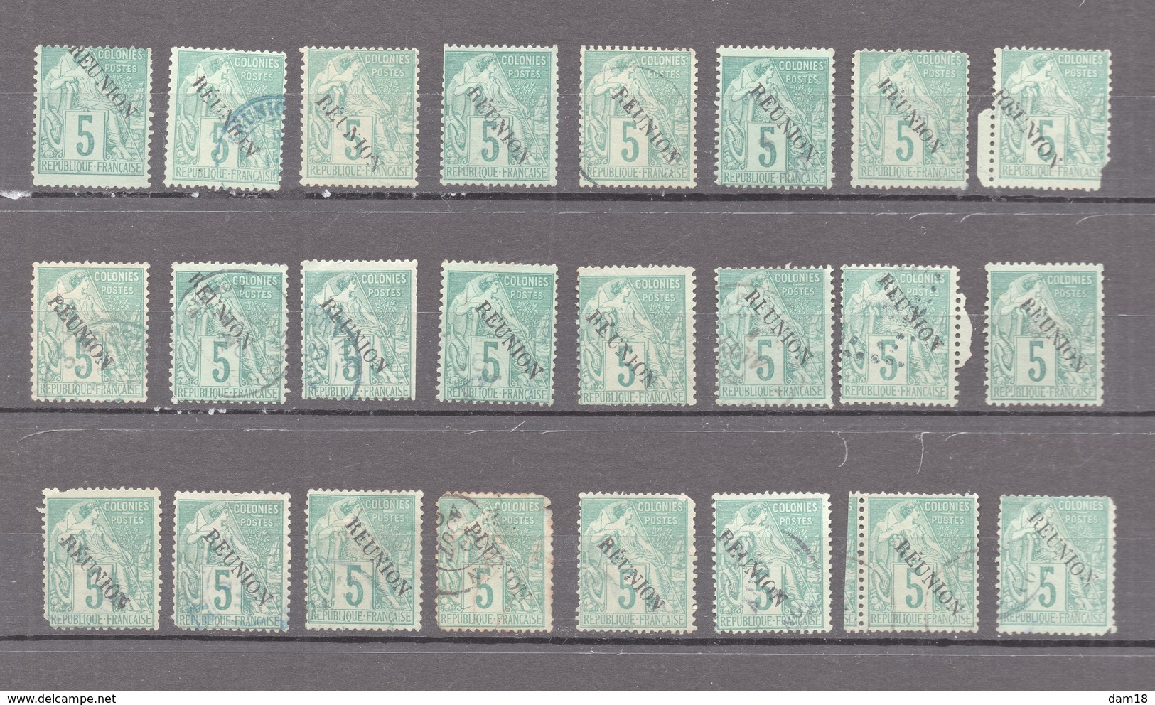 LA REUNION  N° 20 (YT) 24 TIMBRES DE 1881 SURCHARGES VALEUR 192 EUROS - Gebraucht