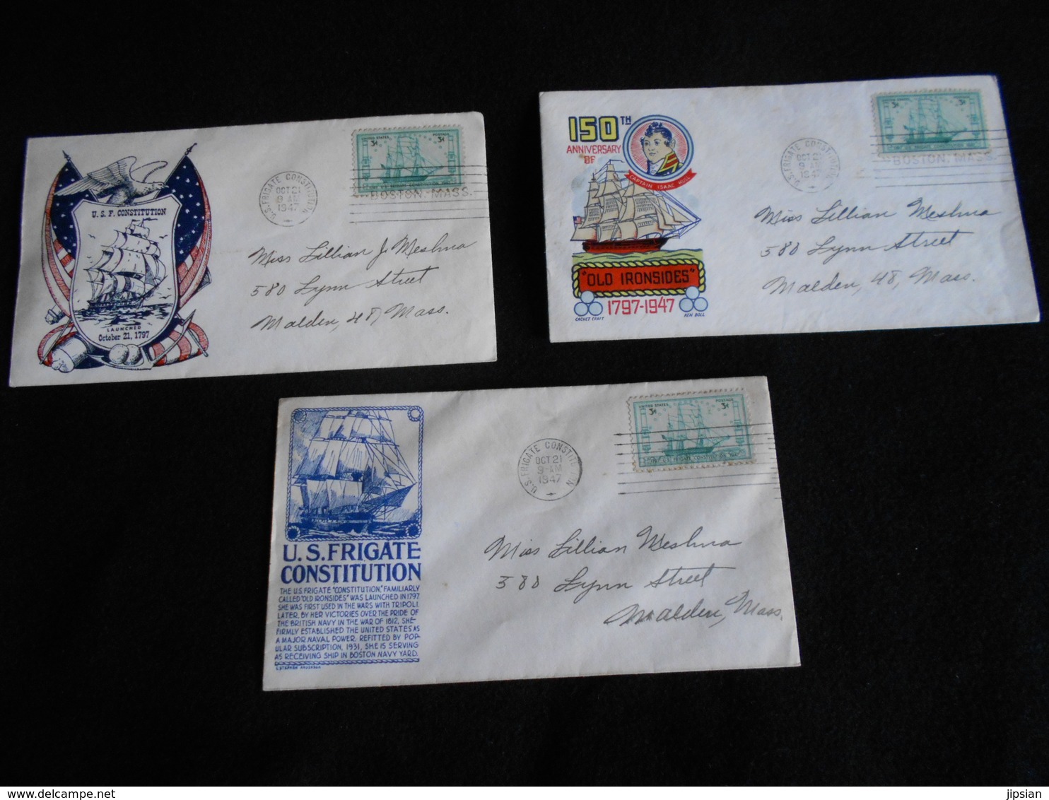 Lot De 3 Cartes Maximum USA Etats Unis U.S. Frégate Constitution Datées 21 October 1947 150è Anniversaire 1797-1947 KXb - Cartes-Maximum (CM)