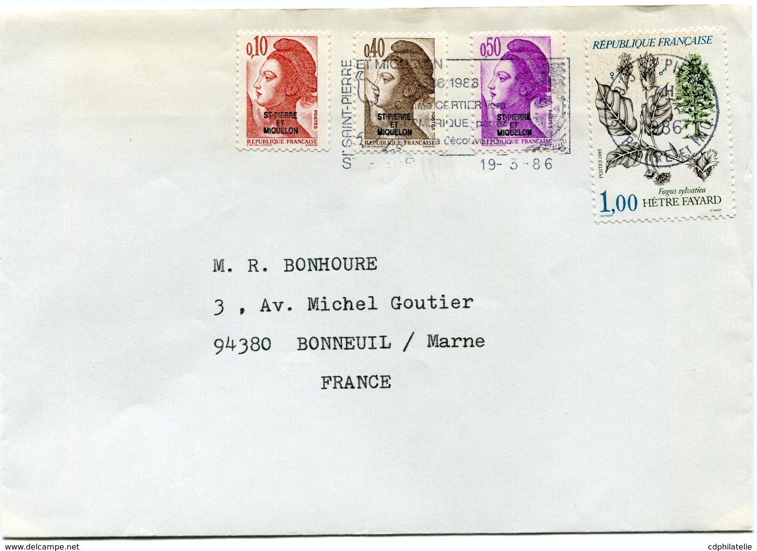 SAINT PIERRE ET MIQUELON LETTRE AVEC AFFRANCHISSEMENT MIXTE SPM / FRANCE DEPART ST PIERRE 19-3-86 POUR LA FRANCE - Covers & Documents