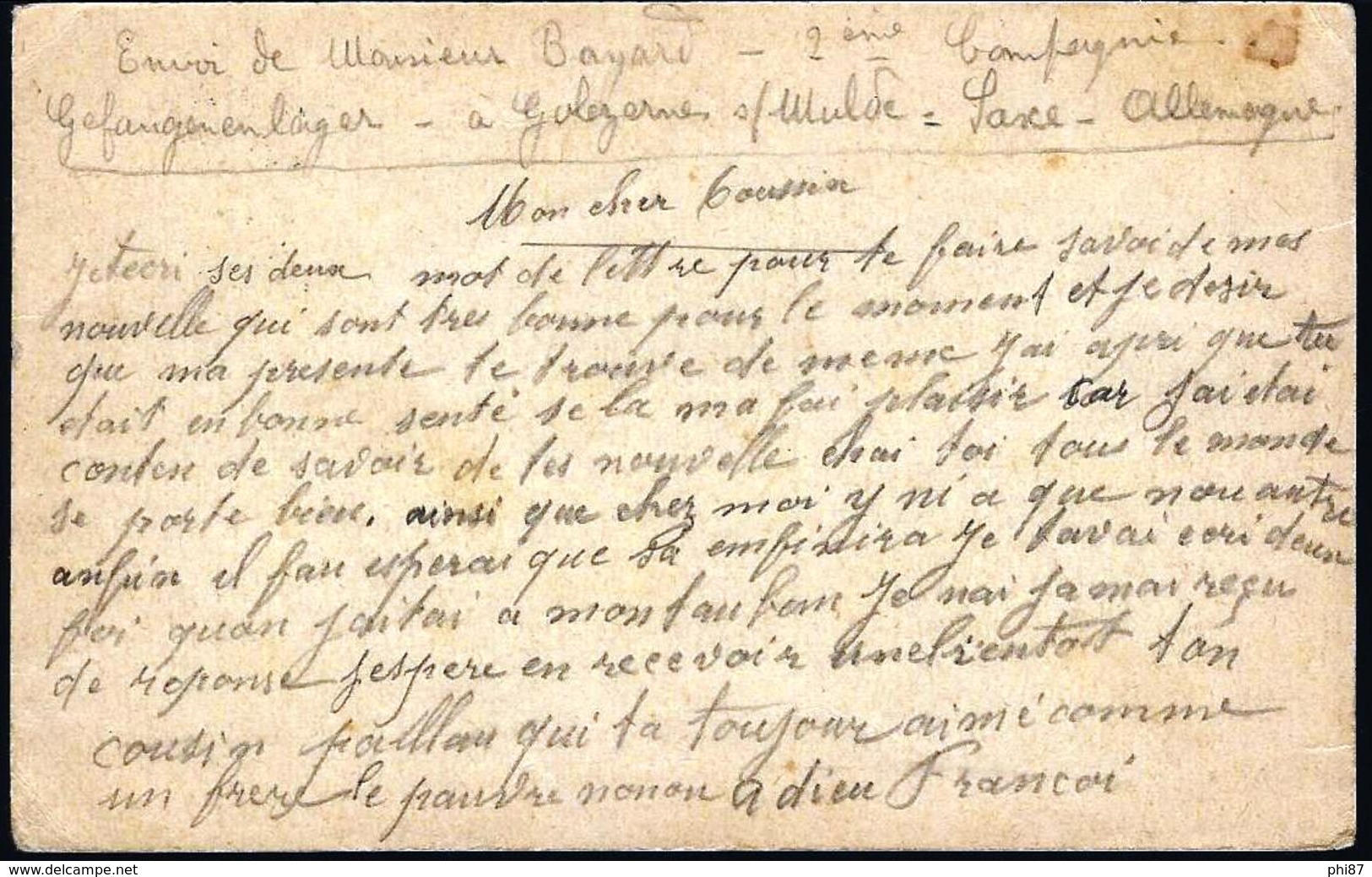 POSTKARTE D'UNE CORRESPONDANCE D'UN PRISONNIER DE GUERRE FRANCAIS DU 19/01/1915 - CAMP DE PRISONNIERS DE GOLZERN (Mulde) - Guerre 1914-18