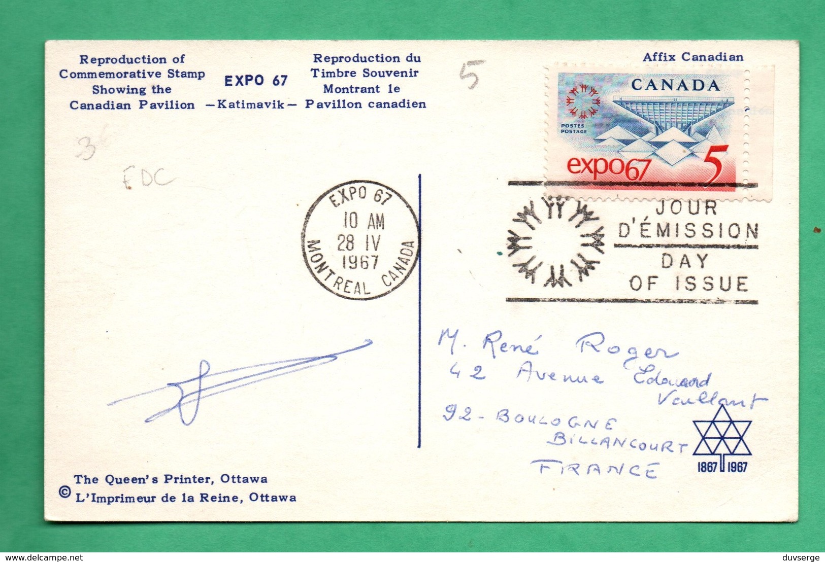 Canada Carte Maximum Expo 67 ( Format 9cm X 14cm ) - Tarjetas – Máxima