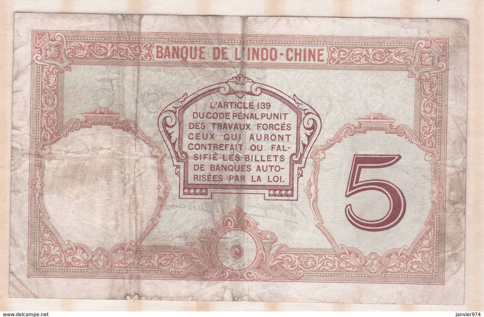 Banque De L'Indochine. Surcharge Nouméa.  5 Francs, Alphabet F.75 N° 227 - Indochine