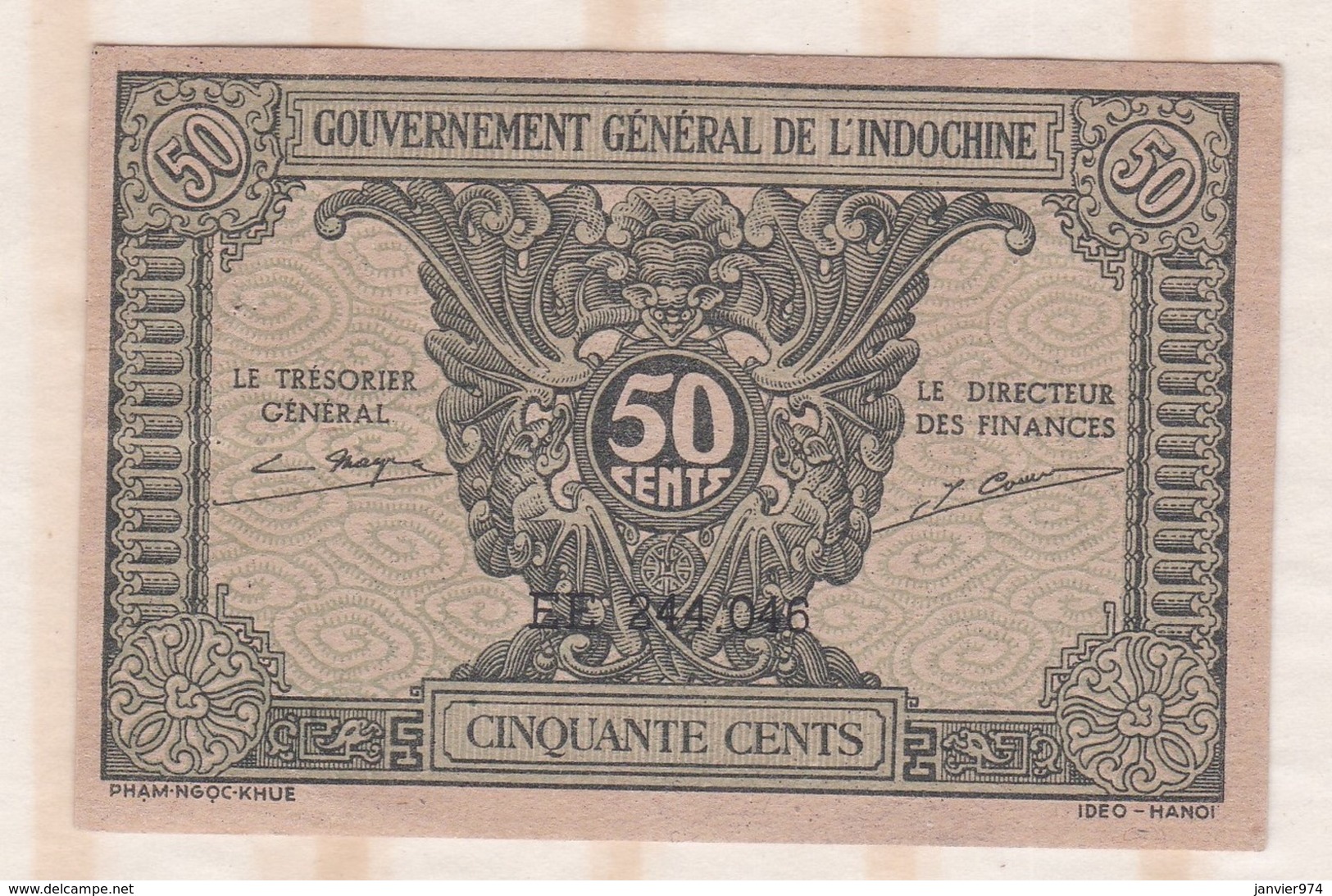 Gouvernement Général De L’Indochine, 50 Cents, N°  EE 244.046 - Indochina