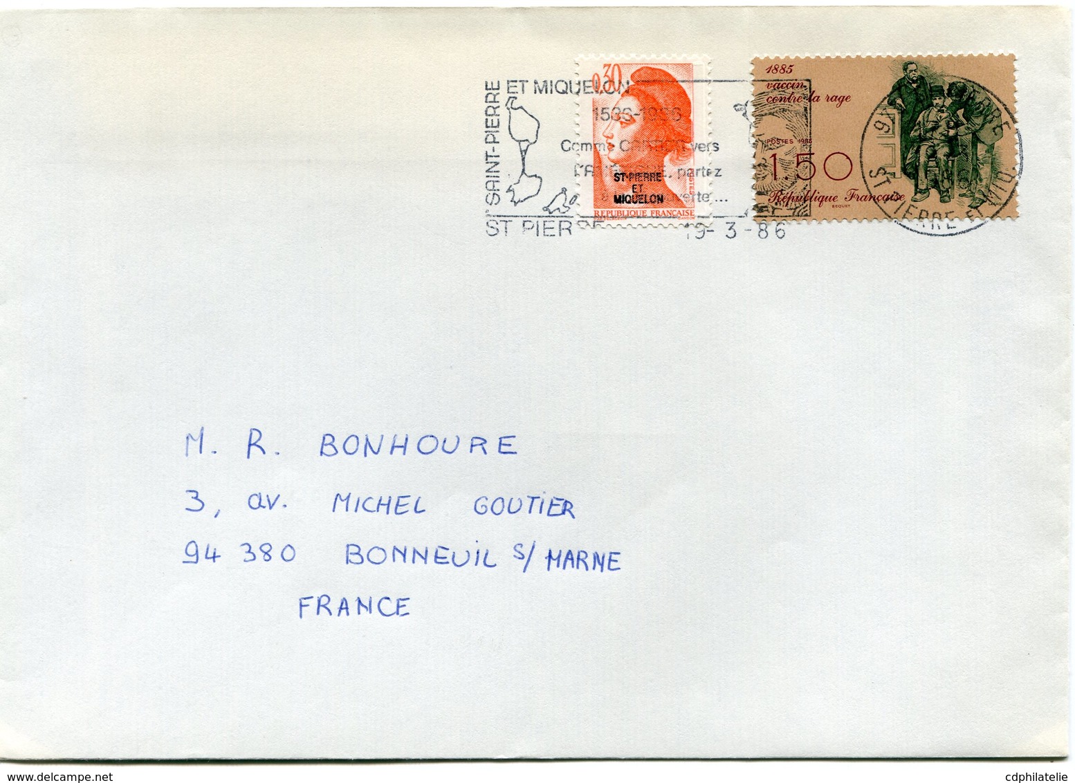 SAINT PIERRE ET MIQUELON LETTRE AVEC AFFRANCHISSEMENT MIXTE SPM / FRANCE DEPART ST PIERRE 19-3-86 POUR LA FRANCE - Briefe U. Dokumente