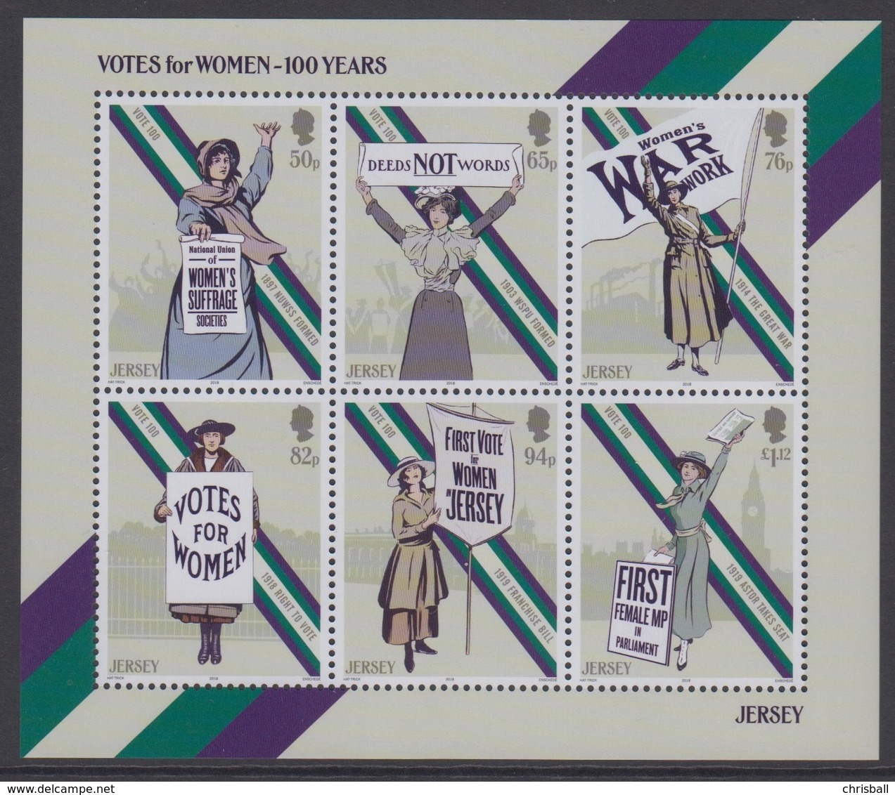 Jersey 2018 - Votes For Women Souvenir Sheet- Unmounted Mint NHM - Jersey