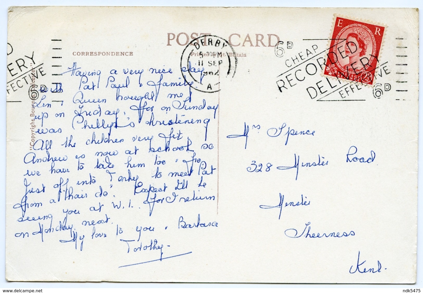 DUFFIELD : MULTIVIEW / POSTAL SLOGAN - RECORDED DELIVERY 6d, 1962 (10 X 15cms Approx.) - Derbyshire