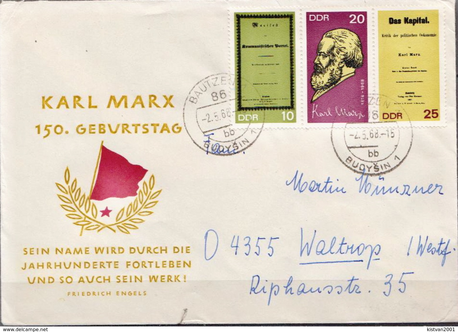 Postal History: Germany / DDR Stripe On Cover - Covers & Documents