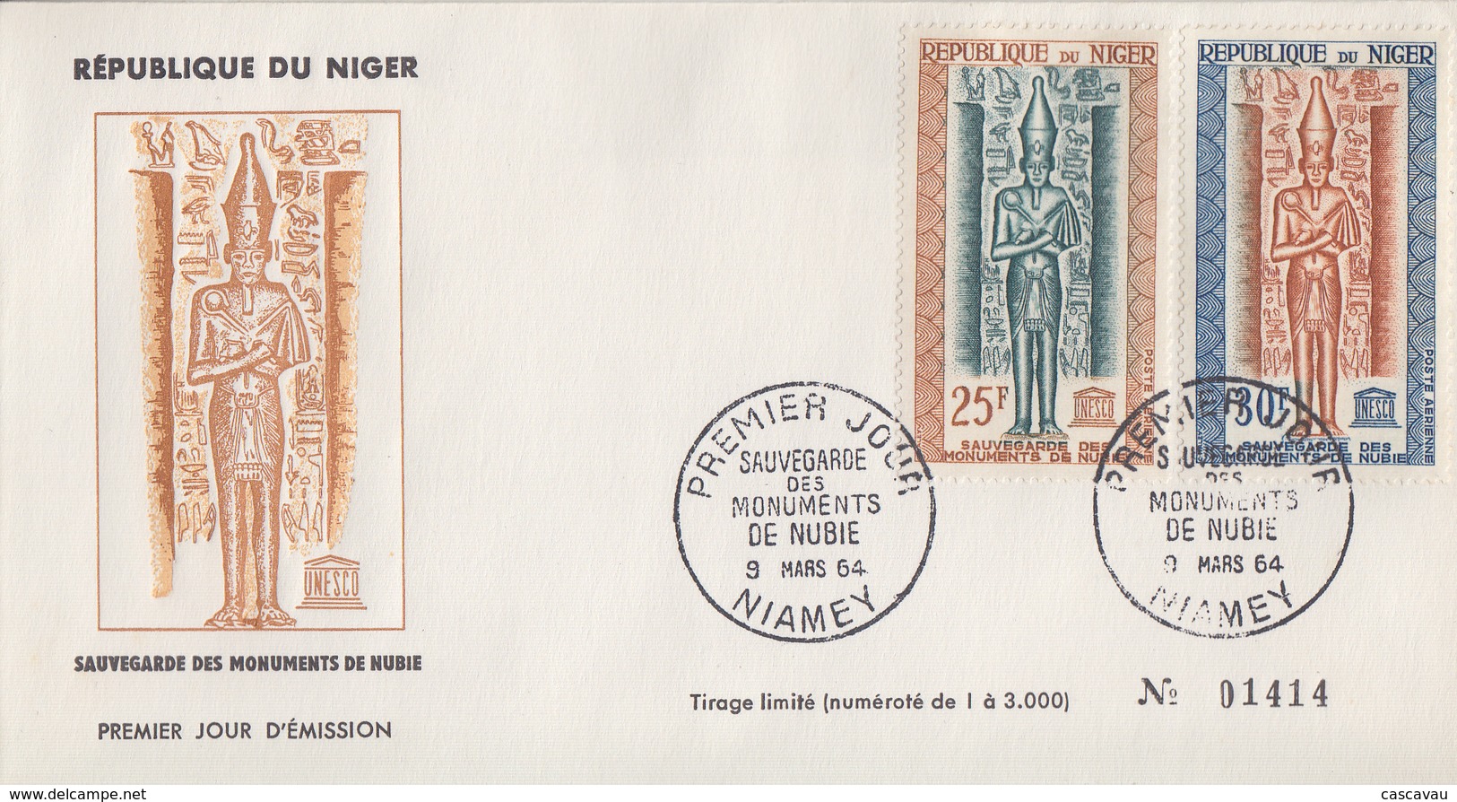 Enveloppe  FDC  1er  Jour    NIGER    Sauvegarde  Des  Monuments  De   Nubie    1964 - UNESCO