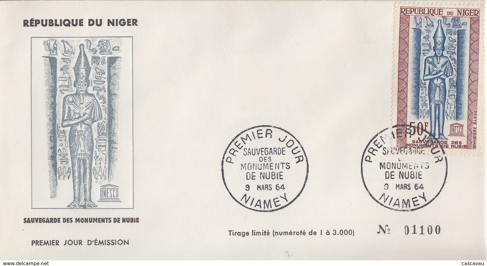 Enveloppe  FDC  1er  Jour    NIGER    Sauvegarde  Des  Monuments  De   Nubie    1964 - UNESCO