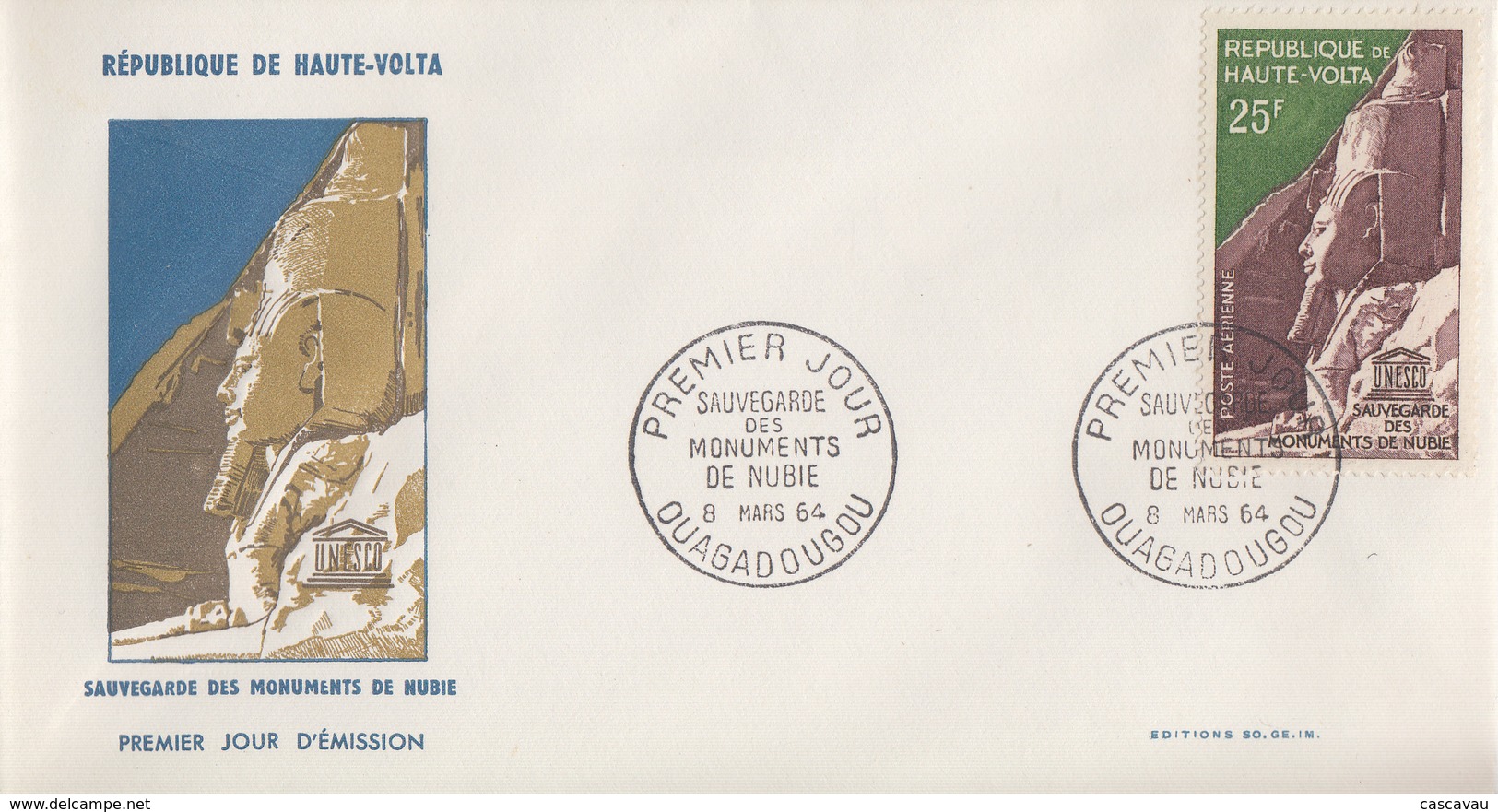 Enveloppe  FDC  1er  Jour    HAUTE  VOLTA   Sauvegarde  Des  Monuments  De   Nubie   1964 - UNESCO