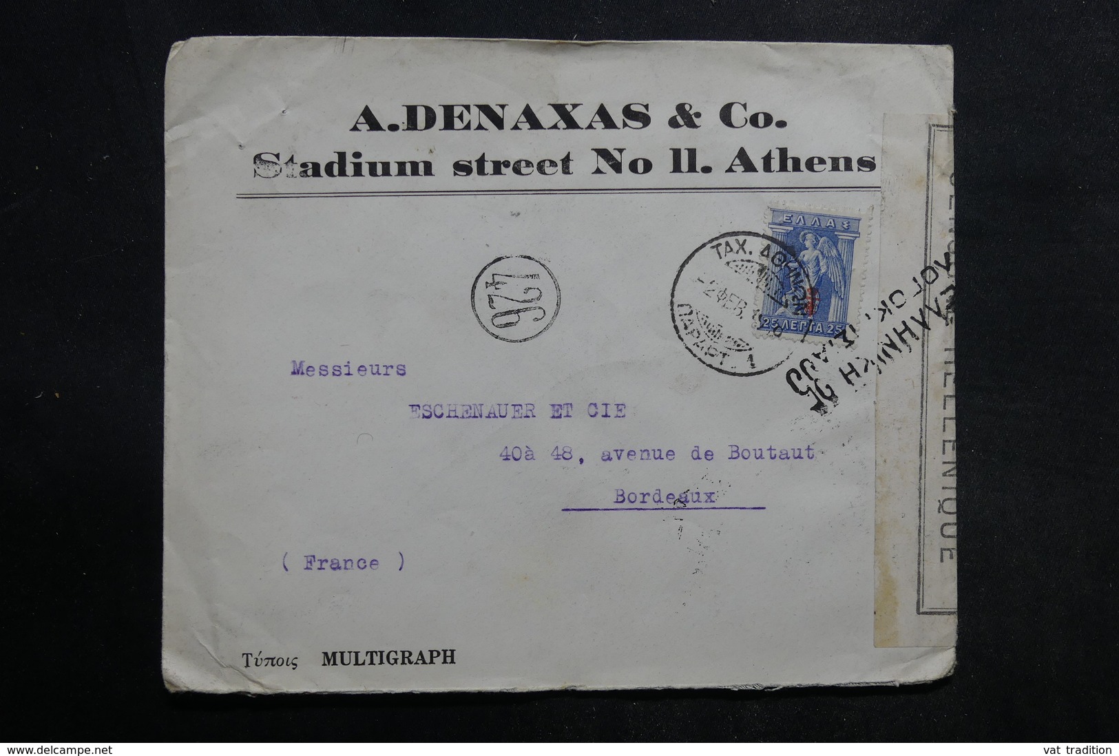 GRECE - Enveloppe De Athènes Pour La France Avec Contrôle Postal - L 33710 - Covers & Documents