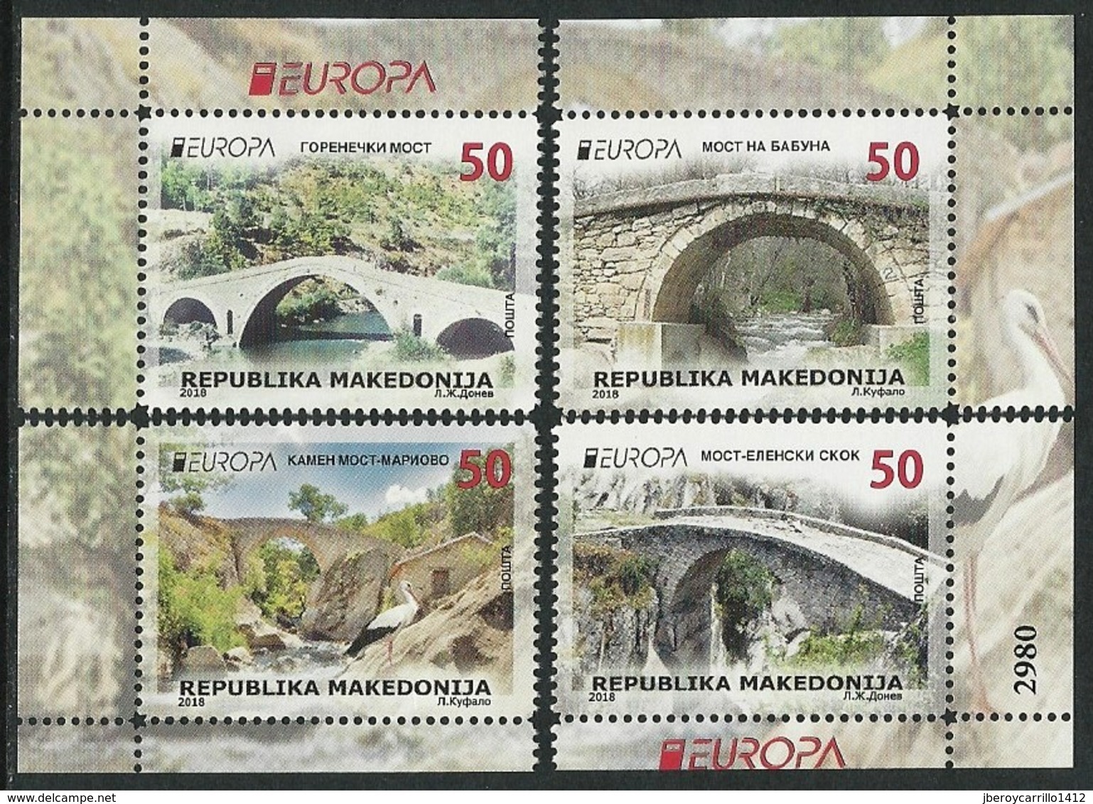 MACEDONIA/ MAKEDONIA/ MAKEDONIEN -EUROPA 2018 - "PUENTES.- BRIDGES - BRÜCKEN - PONTS".   4 SELLOS HOJITA BLOQUE CARNET - 2018