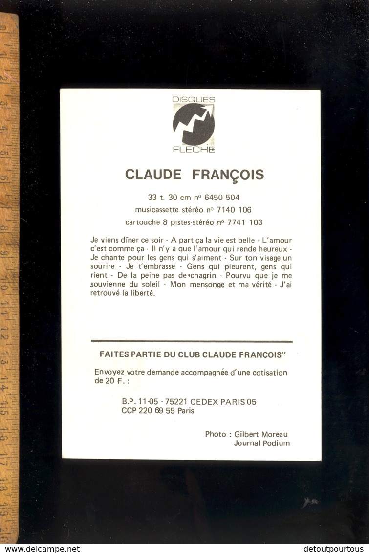 Artiste Chanson Chanteur CLAUDE FRANCOIS Cloclo 1973 Carte Photo Dédicace Signée Autographe - Artistes