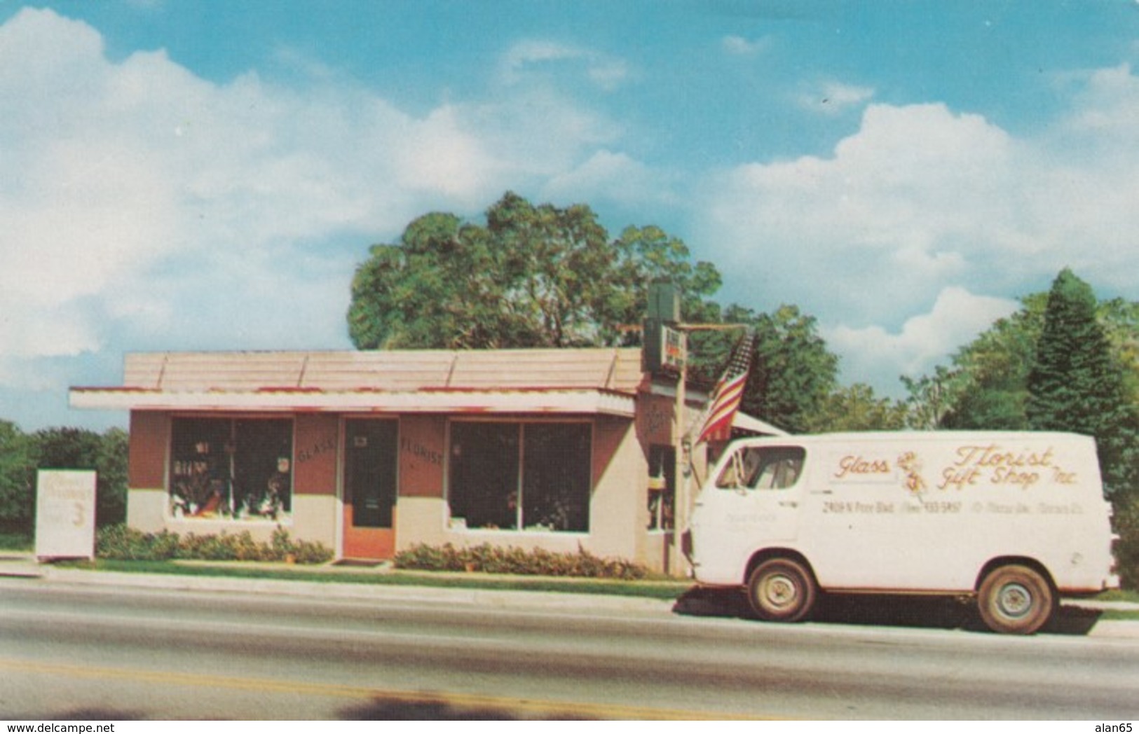 Pensacola Florida, Glass Florist & Gift Shoppe, Small Business Delivery Van, C1960s Vintage Postcard - Pensacola