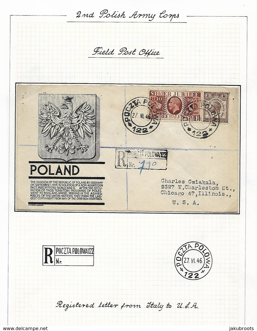 REG. ILLUSTRATED  COVER . 2nd. POLSH  ARMY  CORPS. - Government In Exile In London