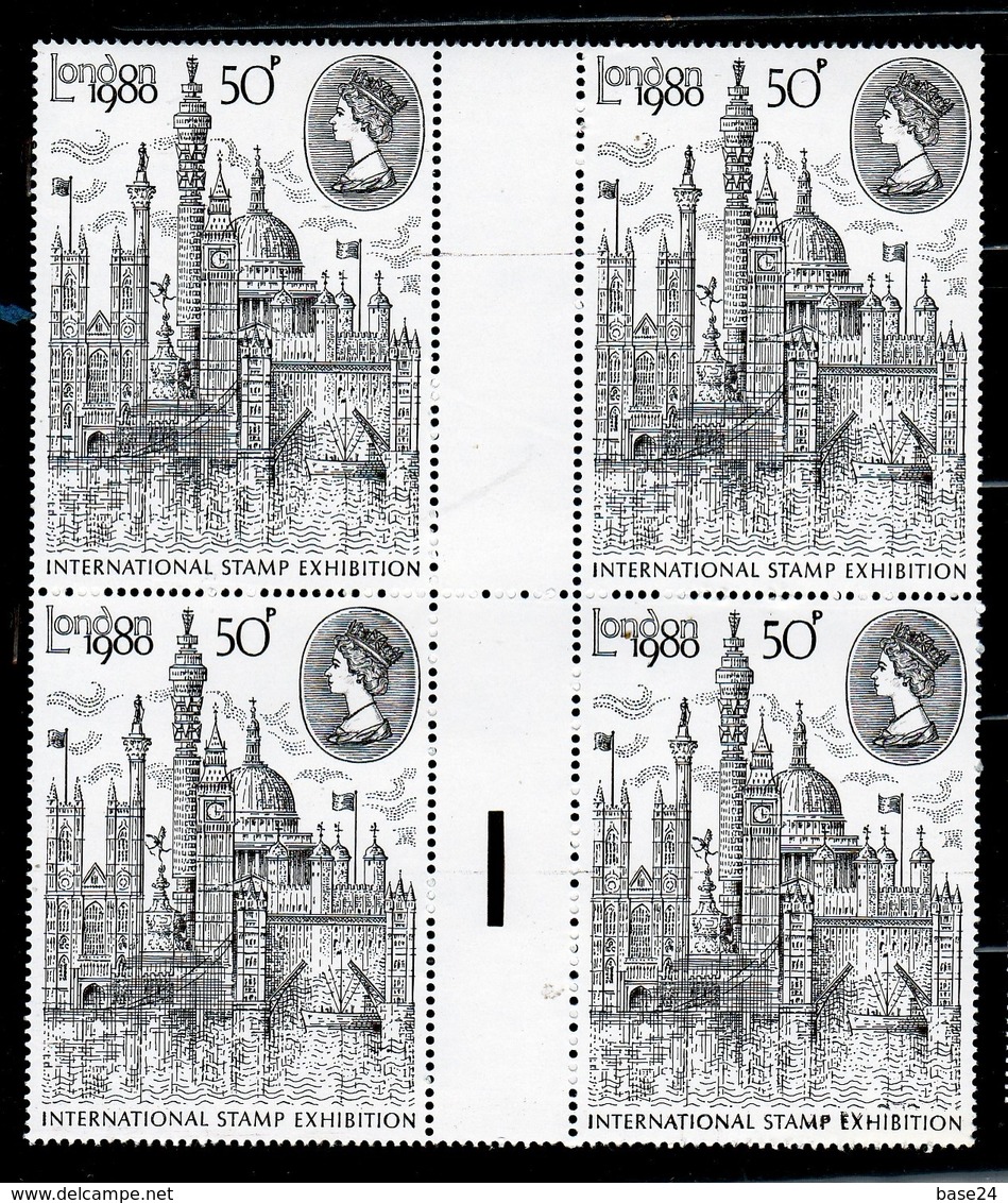 1980 Gran Bretagna Great Britain LONDON EXHIBITION LONDRA 4 Serie Con Interspazio In Quartina MNH** Bl.4 - Nuovi