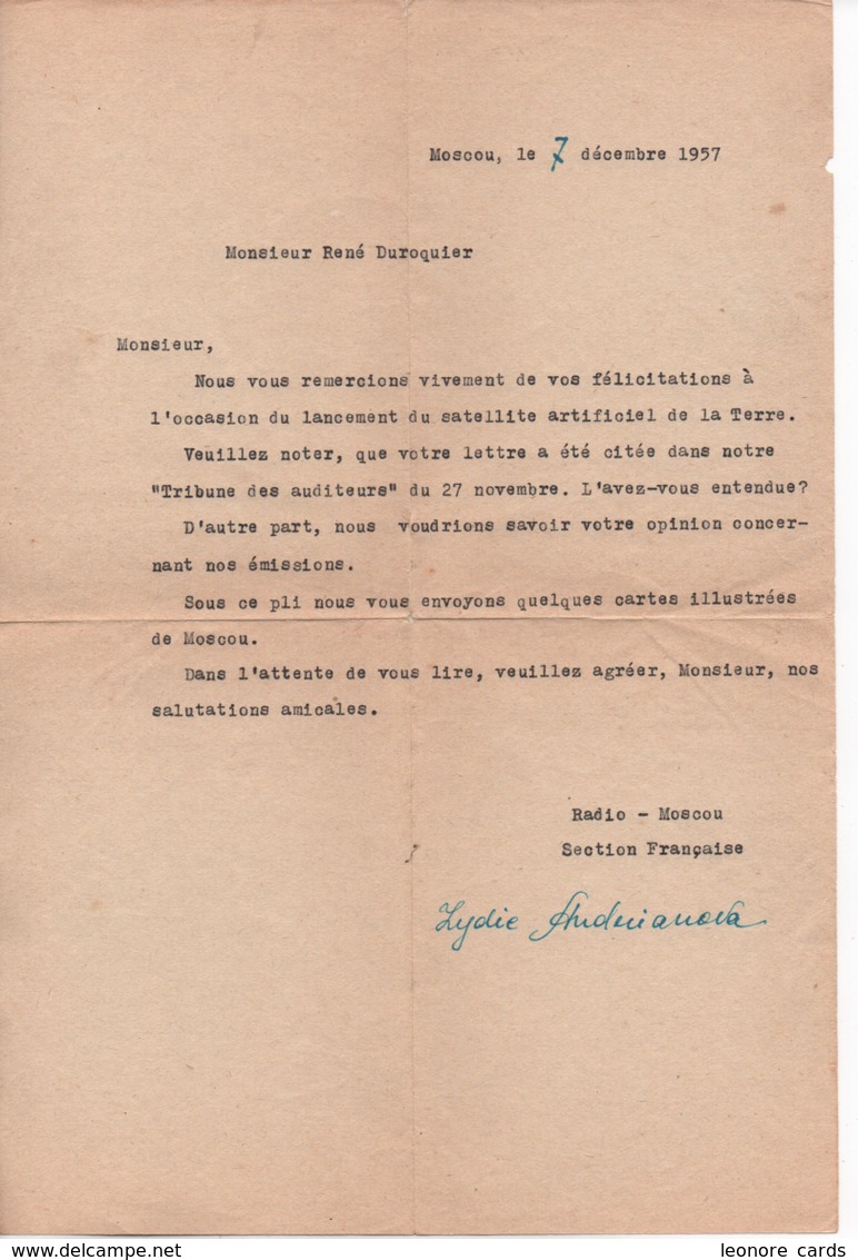 Vieux Papiers.lettre Adressé à Mr Duroquier Radio-amateur F3TD De La Section Française De Moscou 1957 - Non Classés