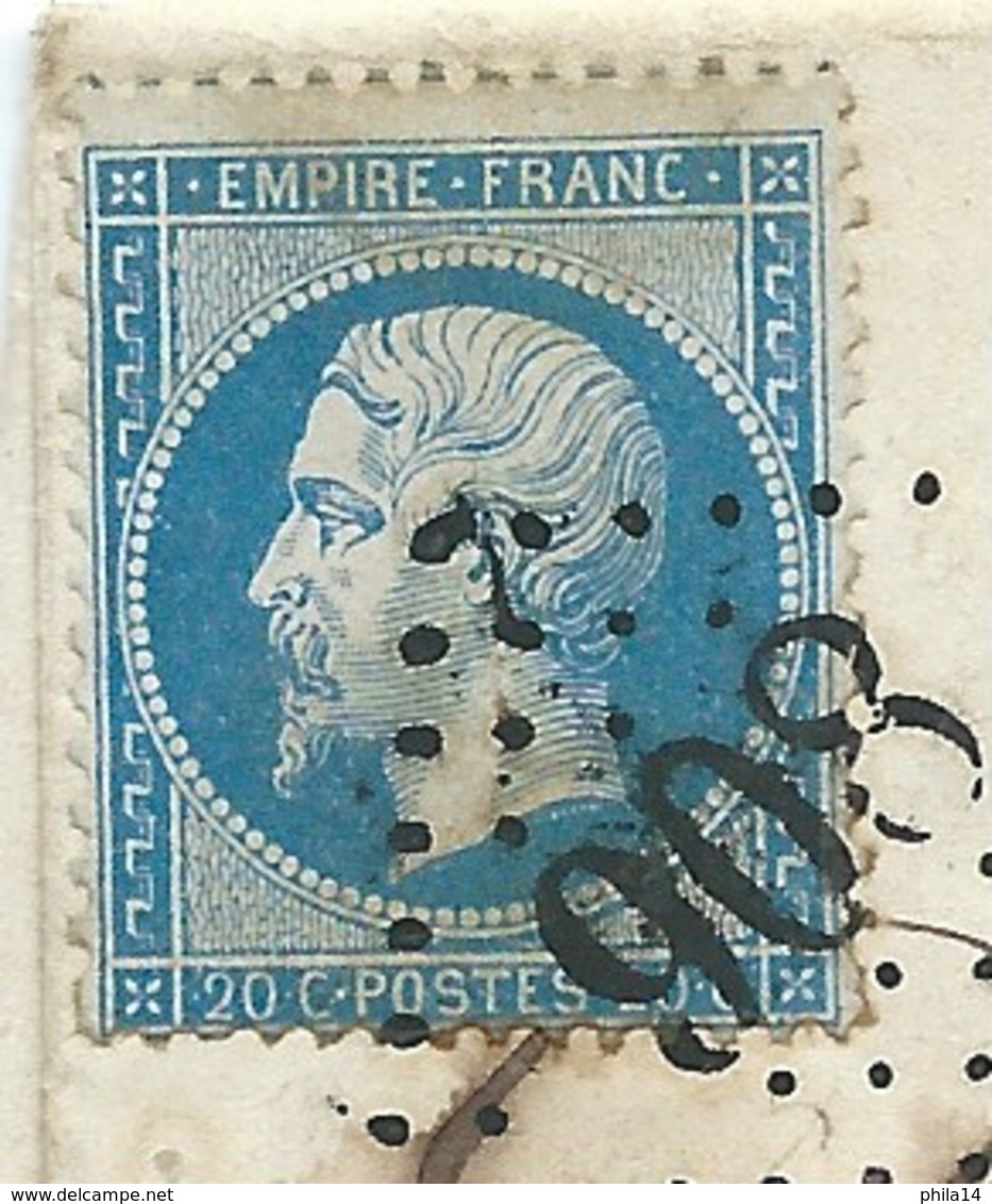 N° 22 BLEU NAPOLEON SUR LETTRE / CHARTRES POUR VERSAILLES / 27 DEC 1862 - 1849-1876: Période Classique