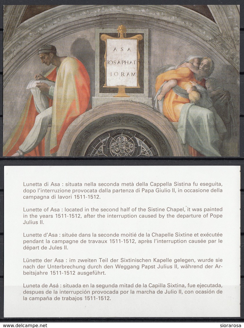 Vaticano 1991 Bf. 902 Lunette Cappella Sistina Asaf Ioram Affresco Dipinto Quadro Michelangelo MNH Sheet Di 6 + Brossura - Religione