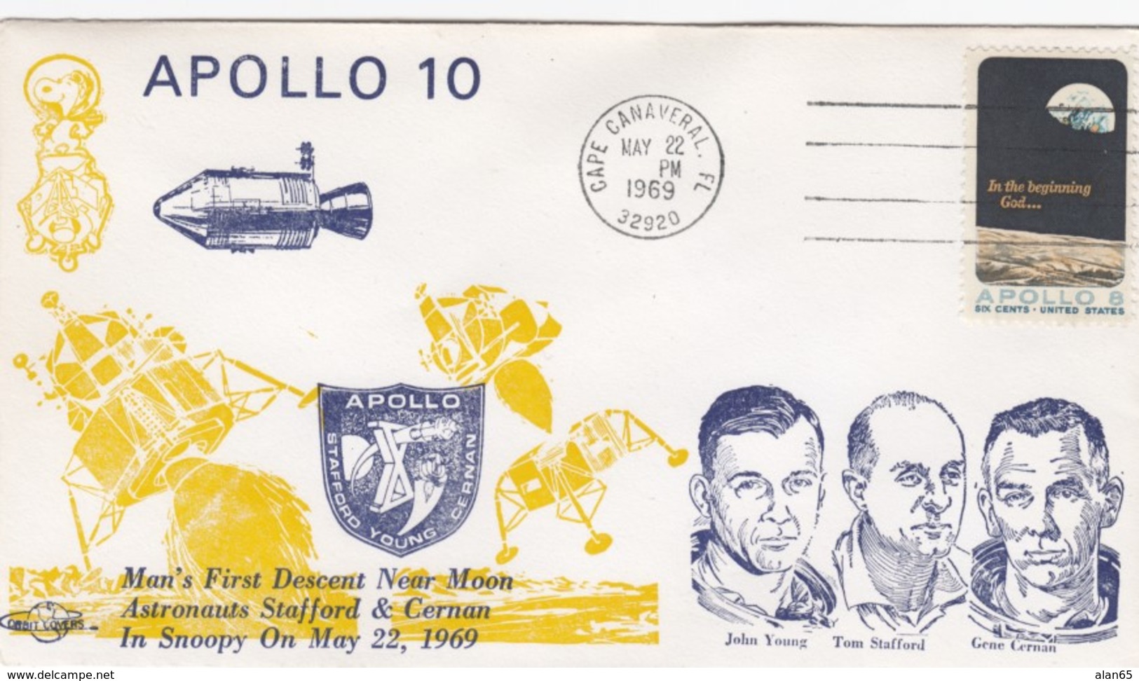 Apollo 10 Mission, Intelsat III, Astronauts Cernan, Young And Stafford Illustration 1969 Cover - Etats-Unis