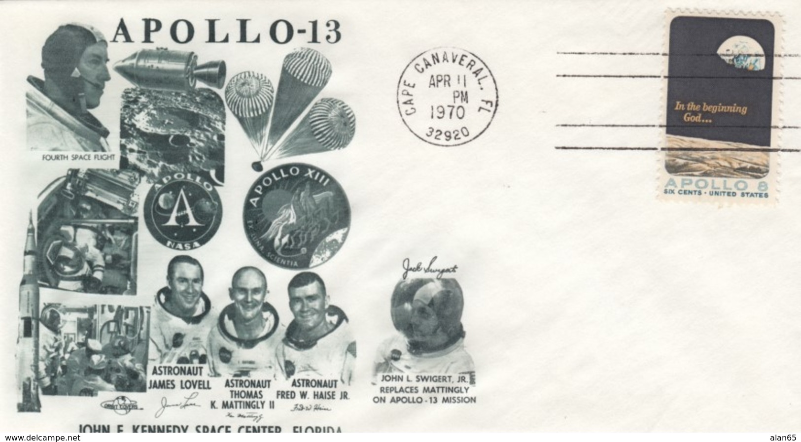 Apollo 13 Mission, Astronauts Lovell, Mattingly, Haise And Swigert Illustrated 1970 Cover - Stati Uniti