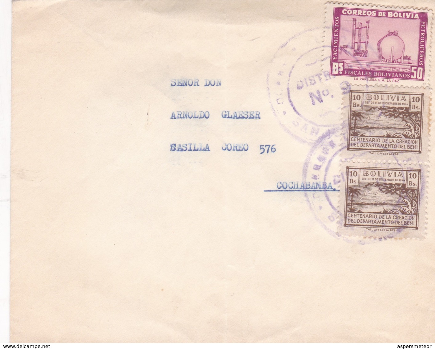 1949 COVER BOLIVIA CIRCULEE STAMP A PAIR - BLEUP - Bolivië