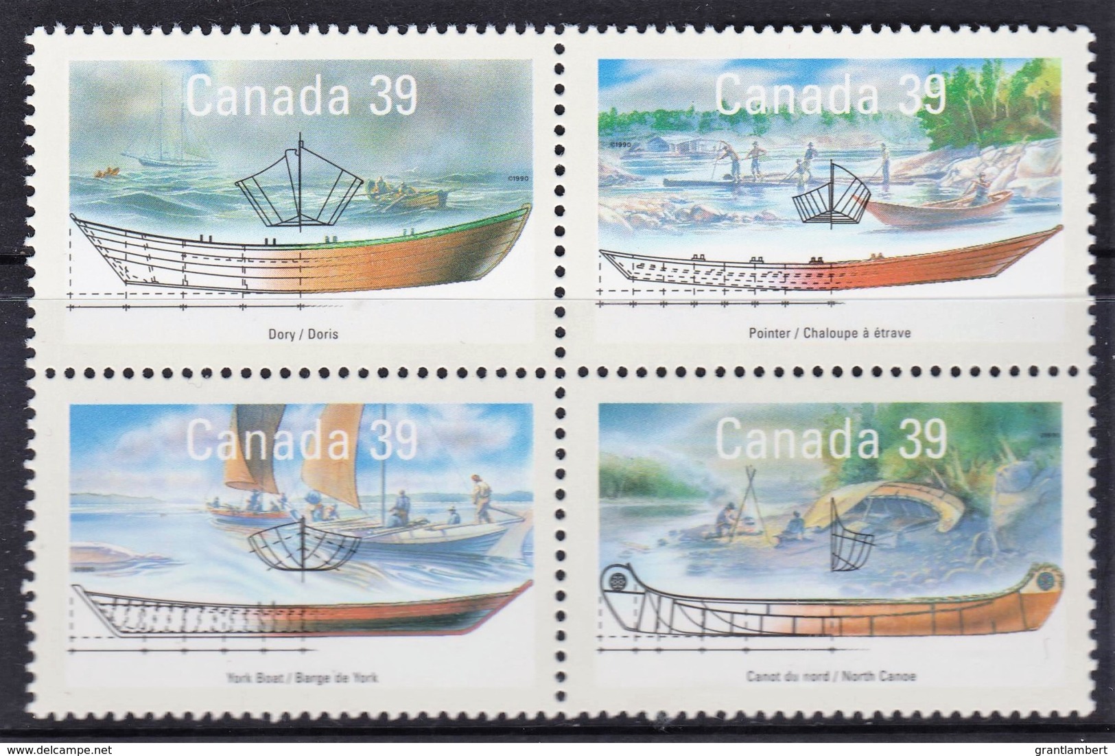 Canada 1991 Small Craft - Boats Set As Block Of 4 MNH - Unused Stamps