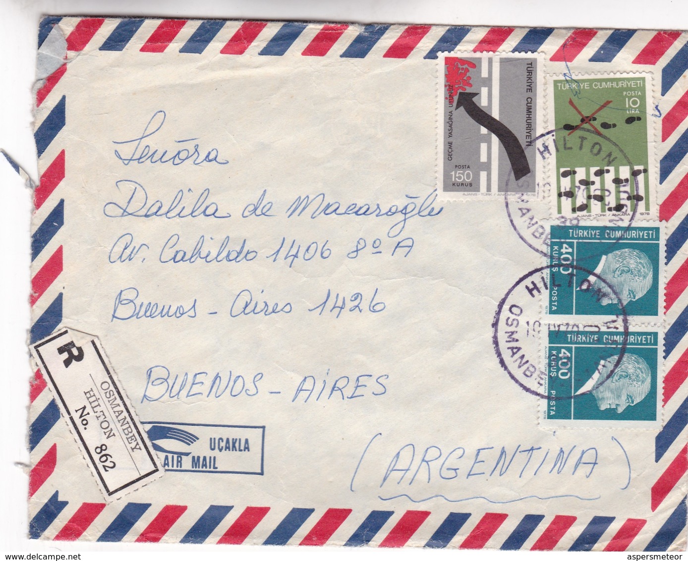 1979 AIRMAIL COVER MIXED STAMPS- CIRCULEE TURKEY TO ARGENTINE, REGISTERED  - BLEUP - Lettres & Documents