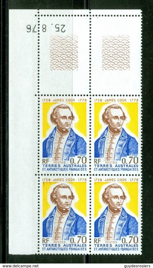 James Cook, Bloc De Coin Daté / Corner Block With Date. Timbre Scott Stamp # 66.  T.A.A.F. (2299) - Other & Unclassified