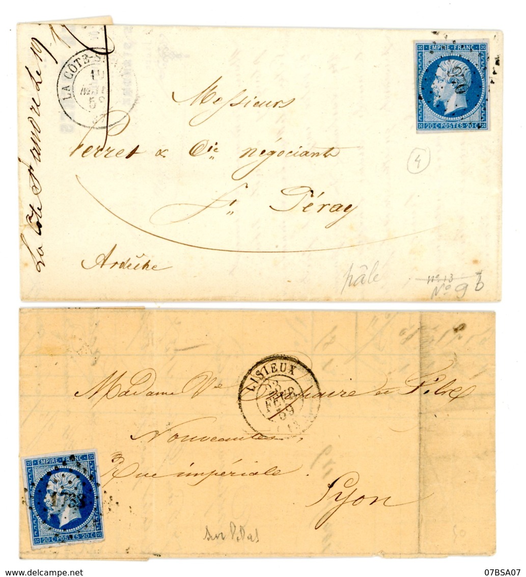 N° 14 SUPERBE X 2 AVEC PAPIER TEINTE ( NUANCES DE FOND DIFFERENTES ) SUR LETTRE VOIR LES SCANS - 1849-1876: Période Classique