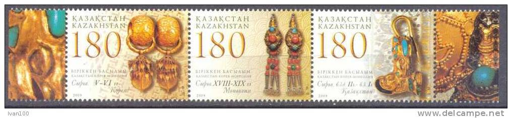 2009. Kazakhstan, Gold Adornments, 3v, Joint Issue With N.Korea And Mongolia, Mint/** - Kazakhstan