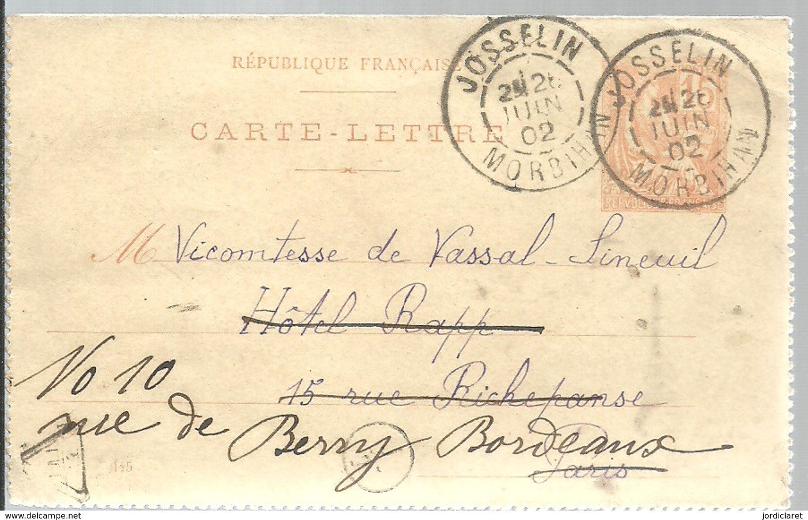 CARTE POSTAL 1902   JOSSELIN    MORBIHAN - Tarjetas Cartas