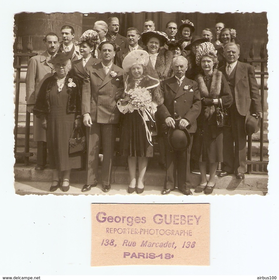 PHOTO De GROUPE MARIAGE ORIGINALE 1930 - WEDDING - GEORGES GUEBEY REPORTER PHOTO 138 RUE MARCADET PARIS 18 ème - Personas Anónimos