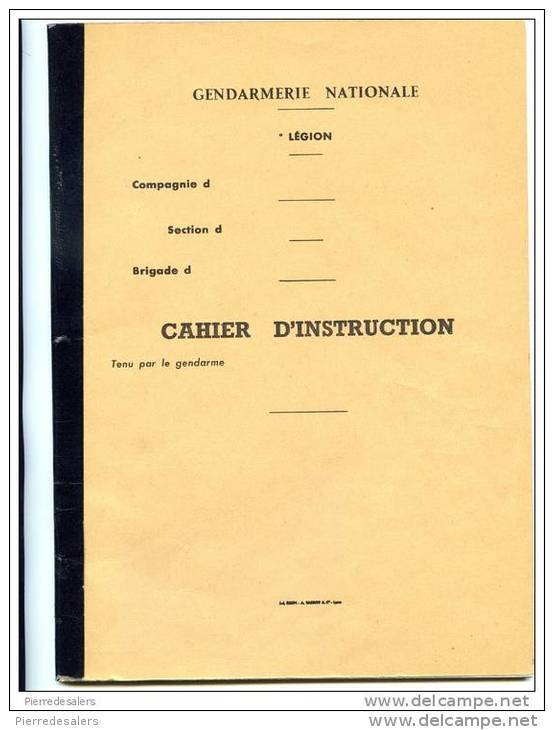 Gendarmerie - Cahier D'instruction De Gendarme Contenant 30 Pages Vierges - Militaria - Police & Gendarmerie