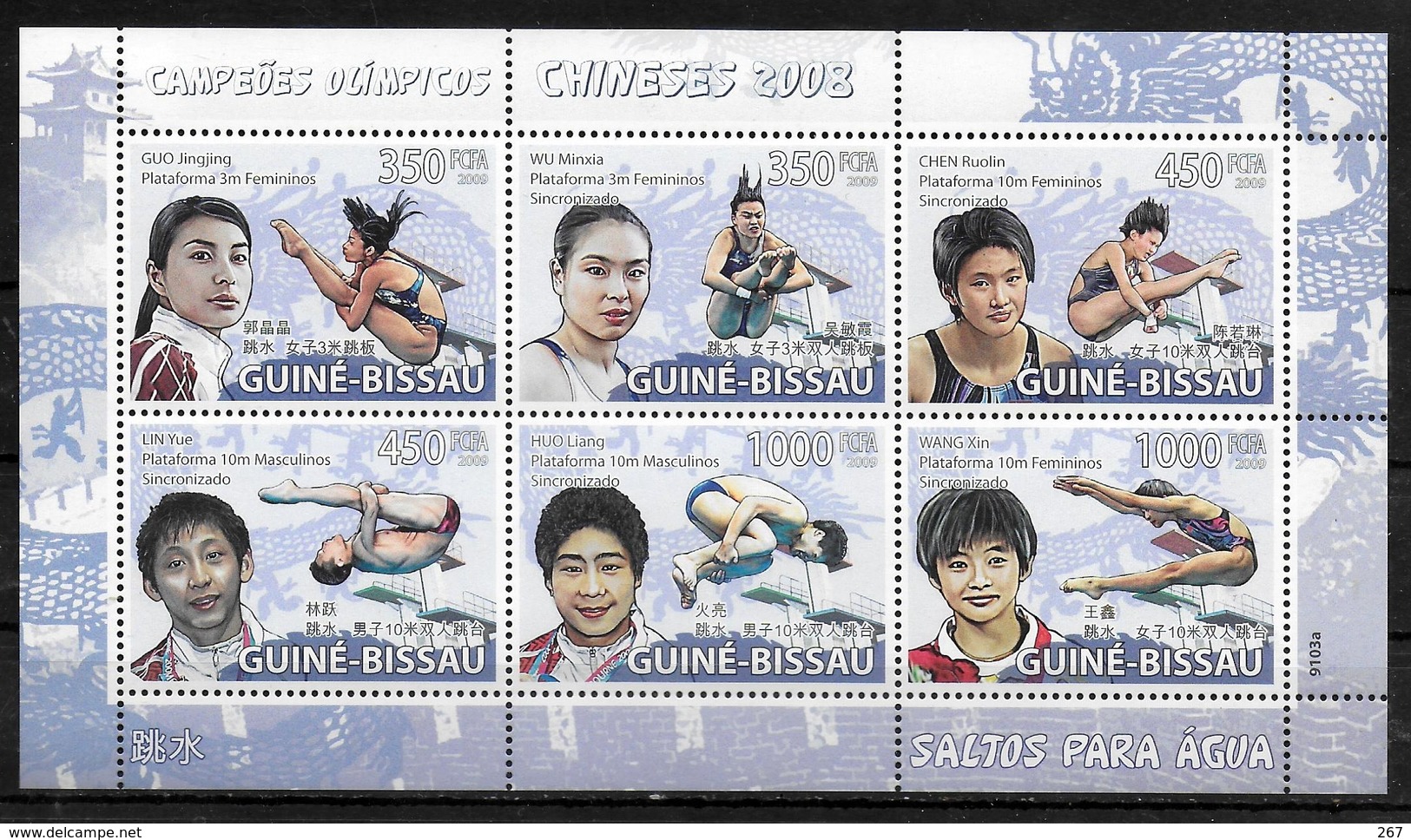 GUINEE BISSAU Feuillet  N° 2734/39  * * ( Cote 20e ) Jo 2008 Natation Plongeon  Champions Chinois - High Diving