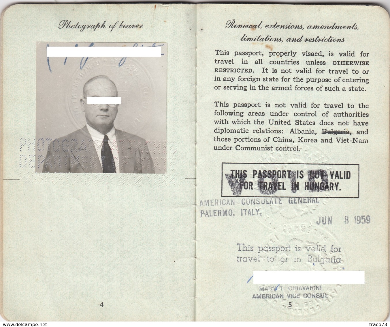 PASSAPORT _ 1959 /  PASSAPORTO -  United States Of America _ Stati Uniti  - Foto E Visti - Documenti Storici