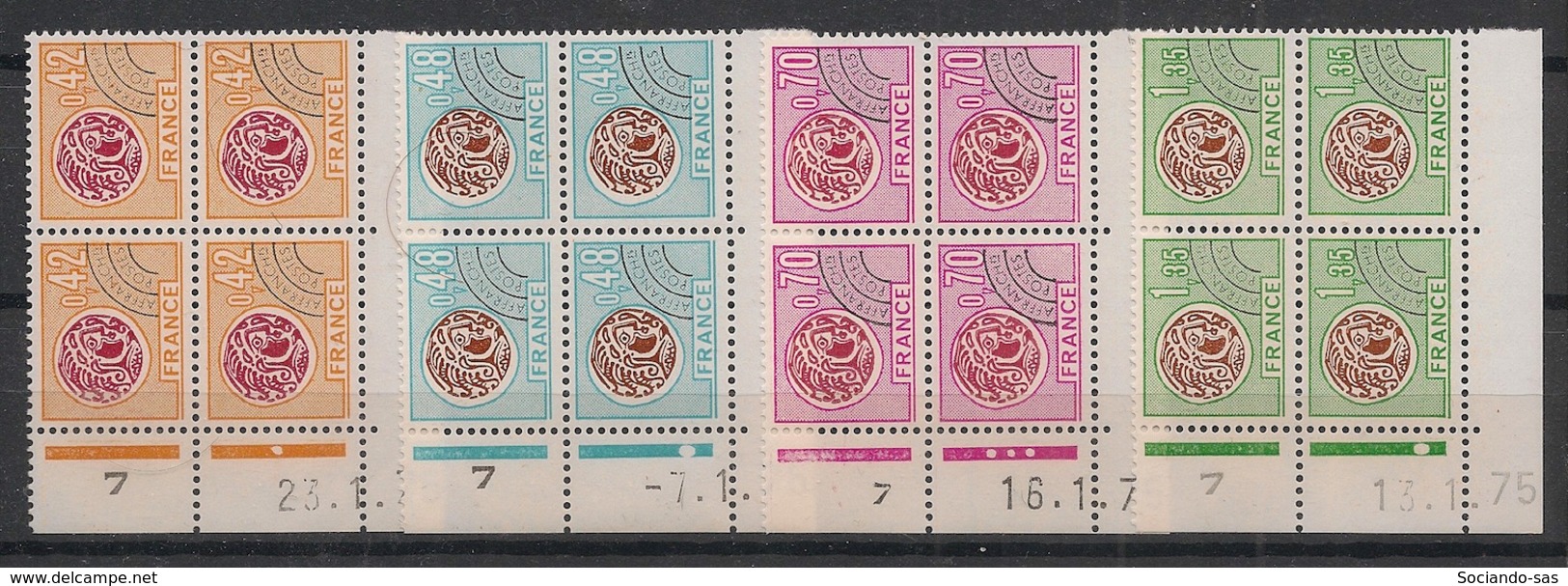 France - 1975 - Préo N°Yv. 134 à 137 - Série Complète En Blocs De 4 Coin Daté - Neuf Luxe ** / MNH / Postfrisch - Vorausentwertungen